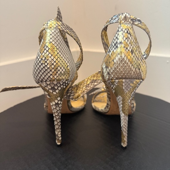 Alexandre Birman Clarita Bow  Elegant Snakeskin High Heel Sandals Gold & Silver - Picture 4 of 9